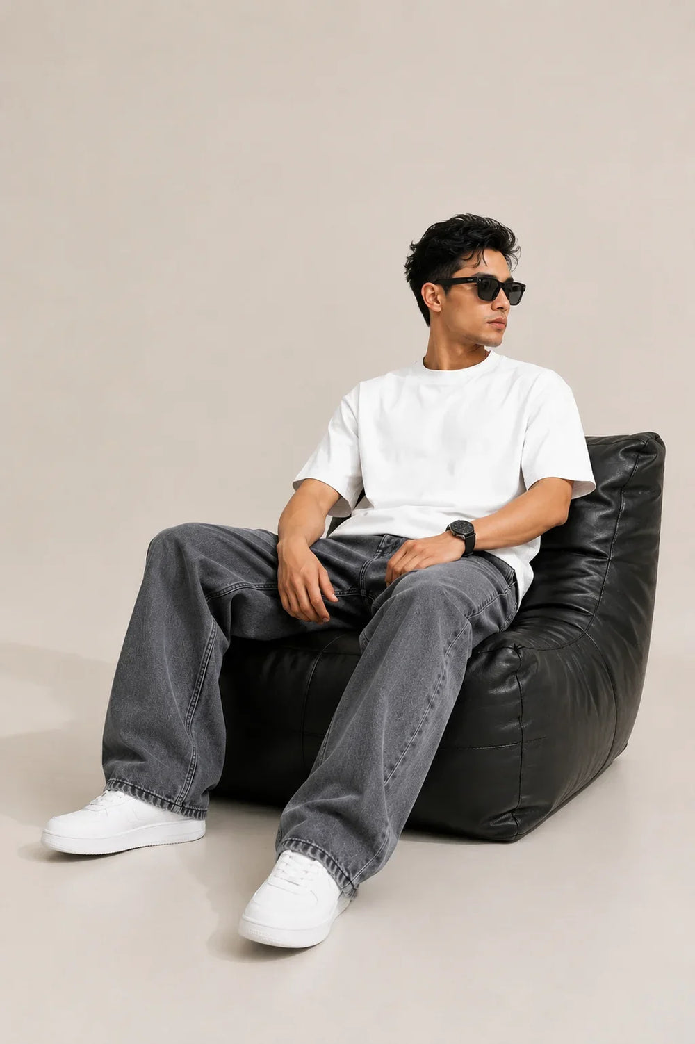 Men's Grey  Loose Fit Baggy Jeans Full Front view by Waysho 