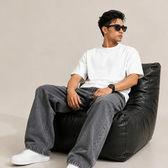 Men's Grey  Loose Fit Baggy Jeans Full Front view by Waysho 