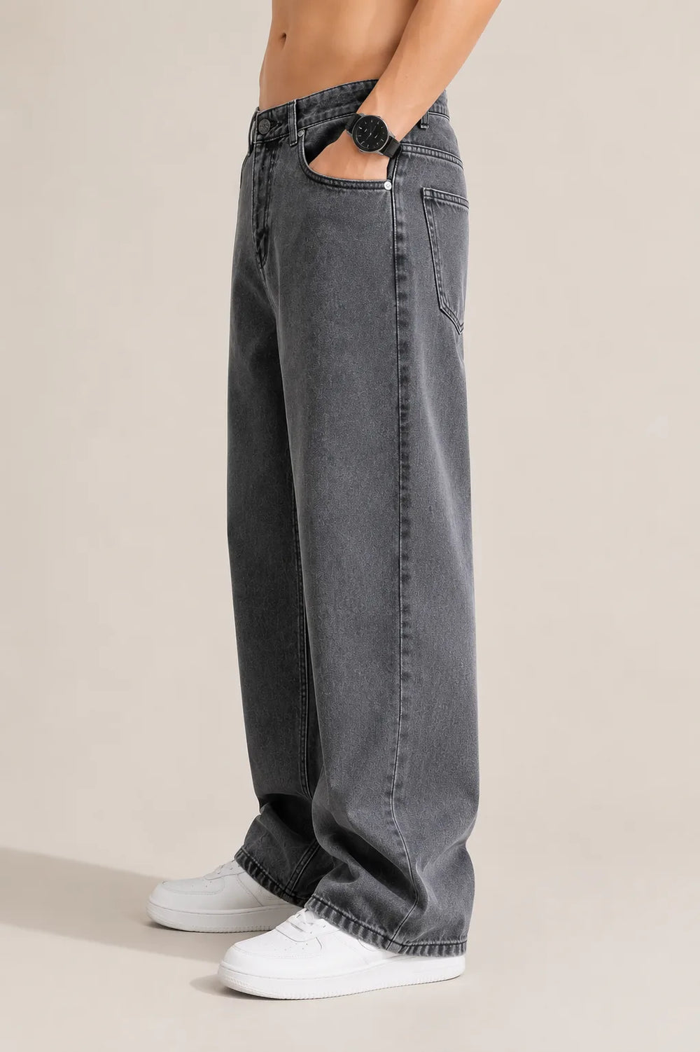 Men's Grey  Loose Fit Baggy Jeans Left view by Waysho 
