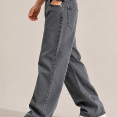 Men's Grey  Loose Fit Baggy Jeans Side Walking view by Waysho 