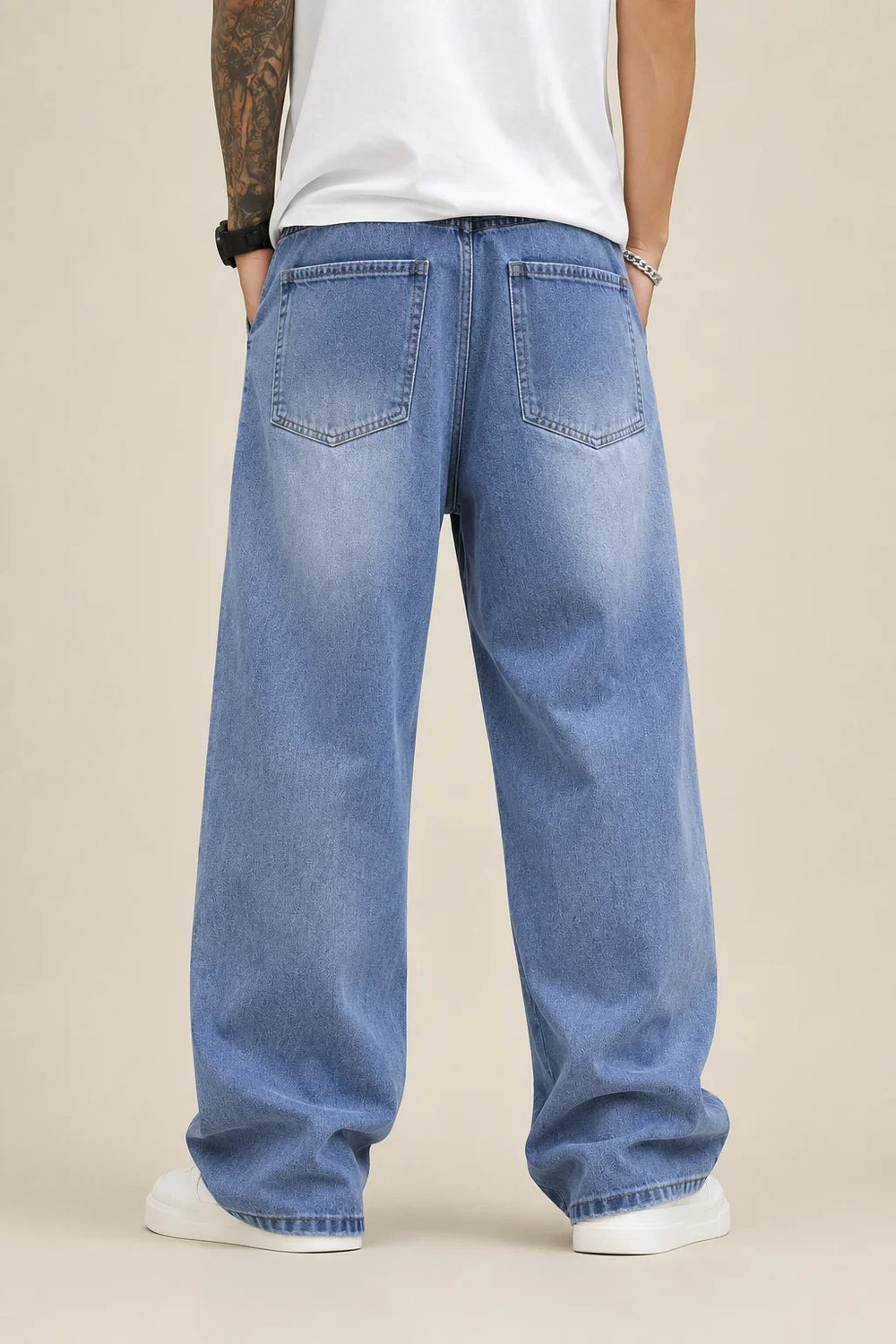  Men's Ice Blue Baggy Jeans Back  view by Waysho