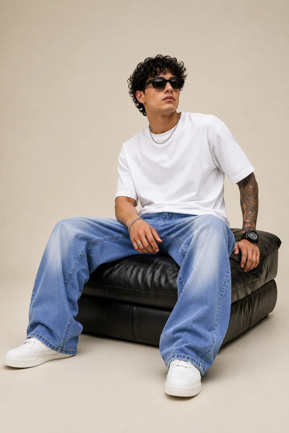  Men's Ice Blue Baggy Jeans Full Front view by Waysho