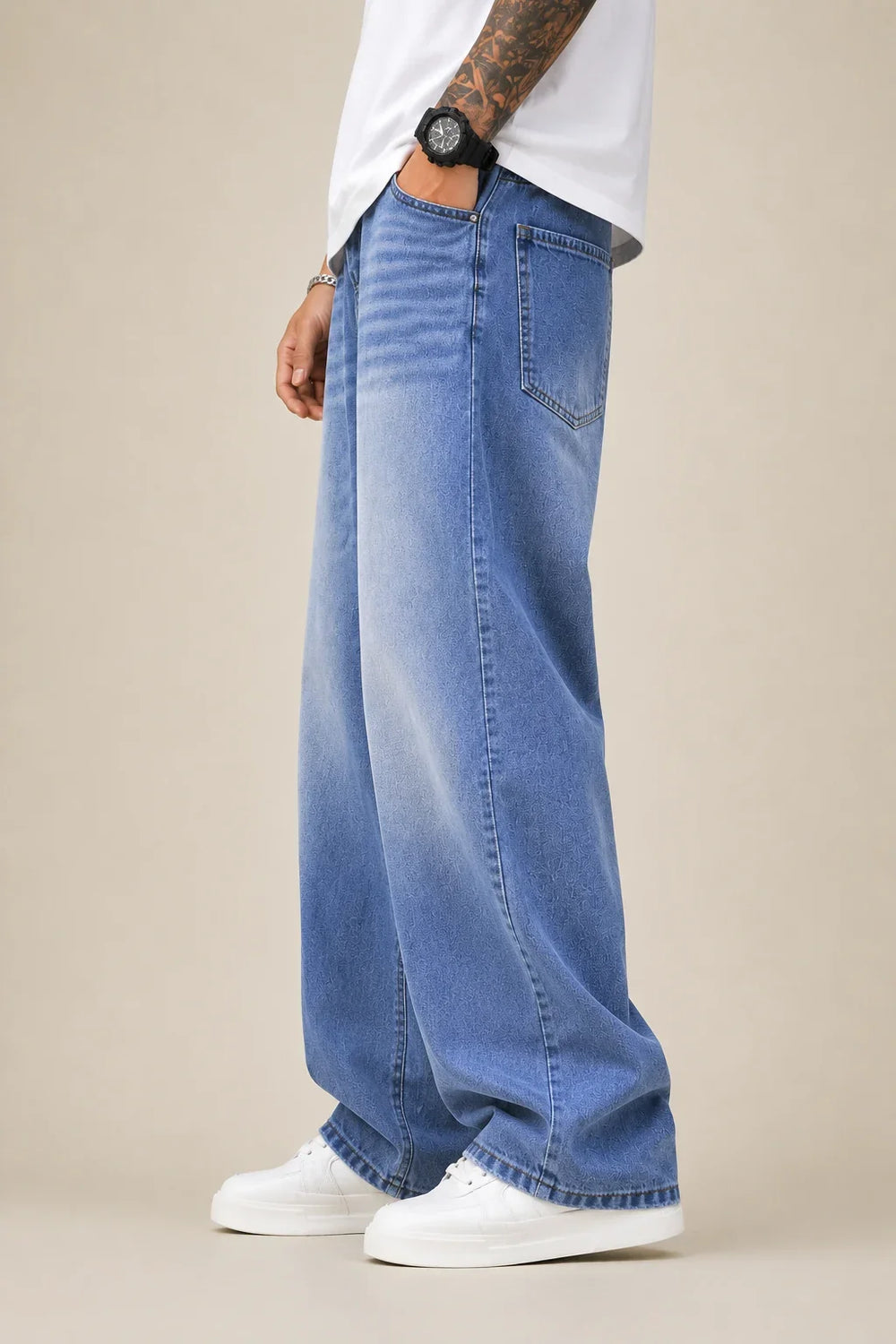  Men's Ice Blue Baggy Jeans Left view by Waysho