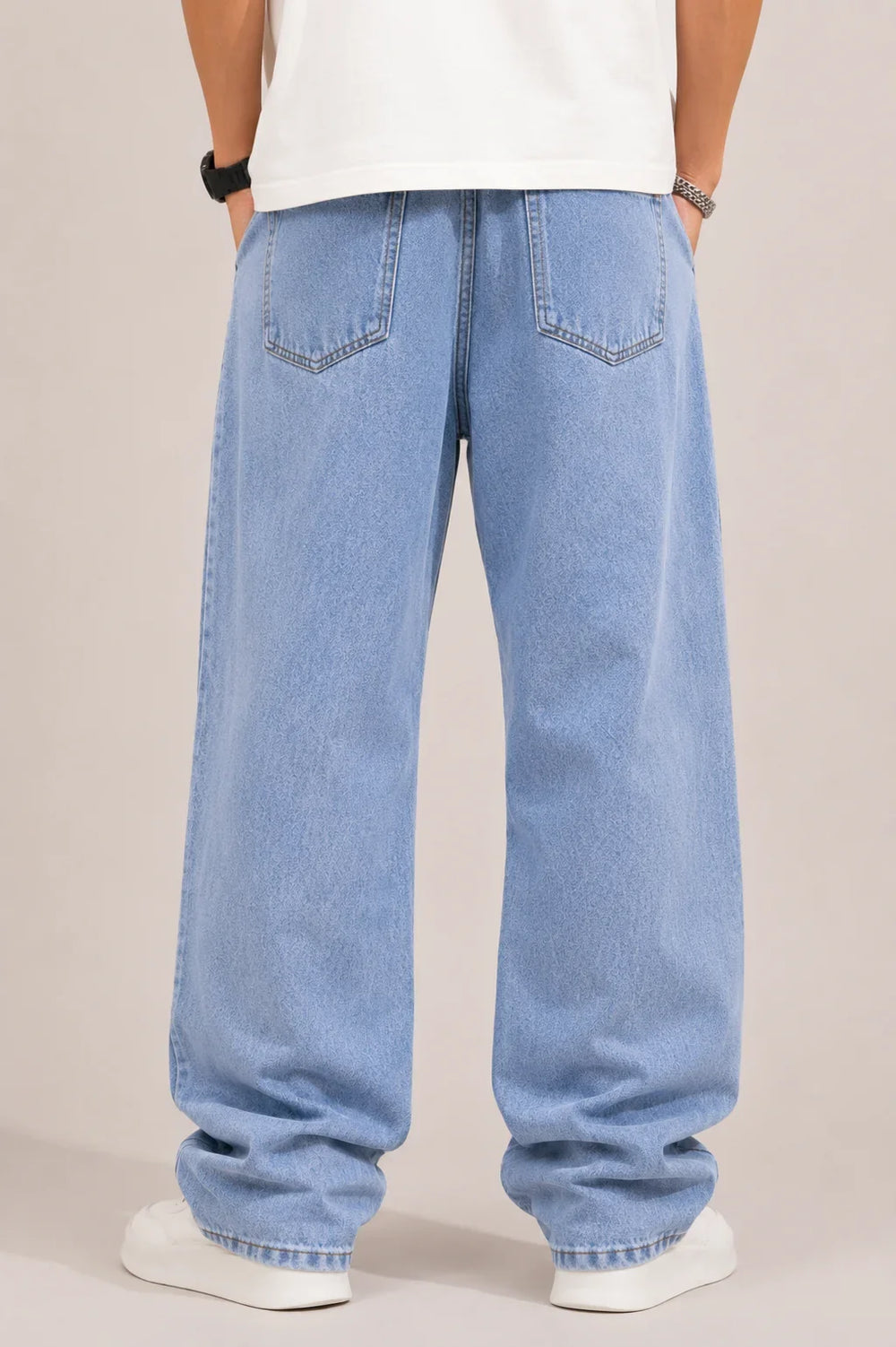 Waysho Men's Ice Blue Loose Fit Baggy Jeans Left view