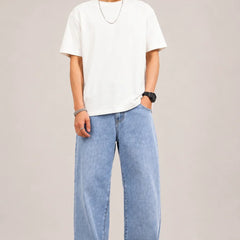 Waysho Men's Ice Blue Loose Fit Baggy Jeans full view