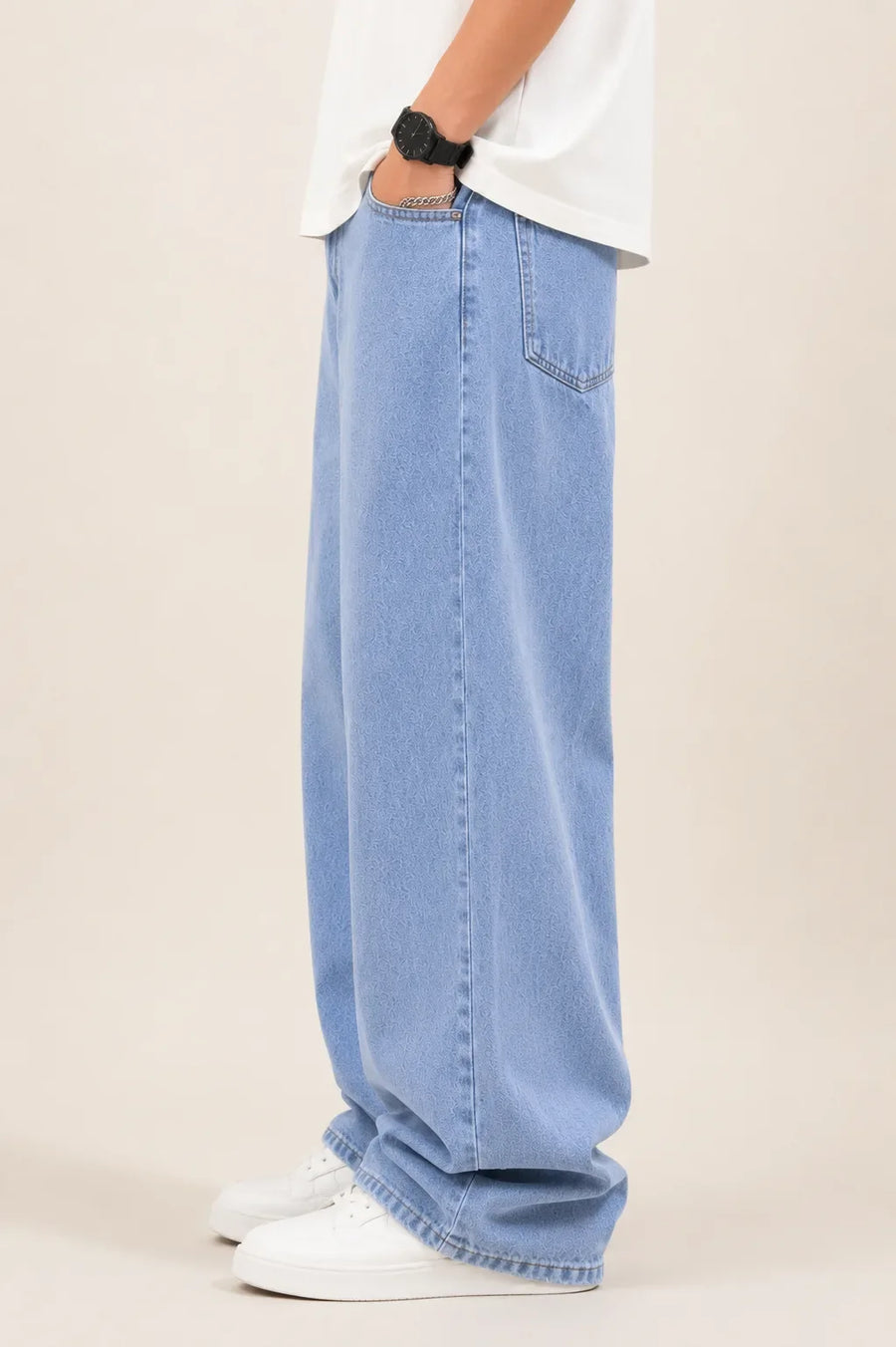 Waysho Men's Ice Blue Loose Fit Baggy Jeans Left view