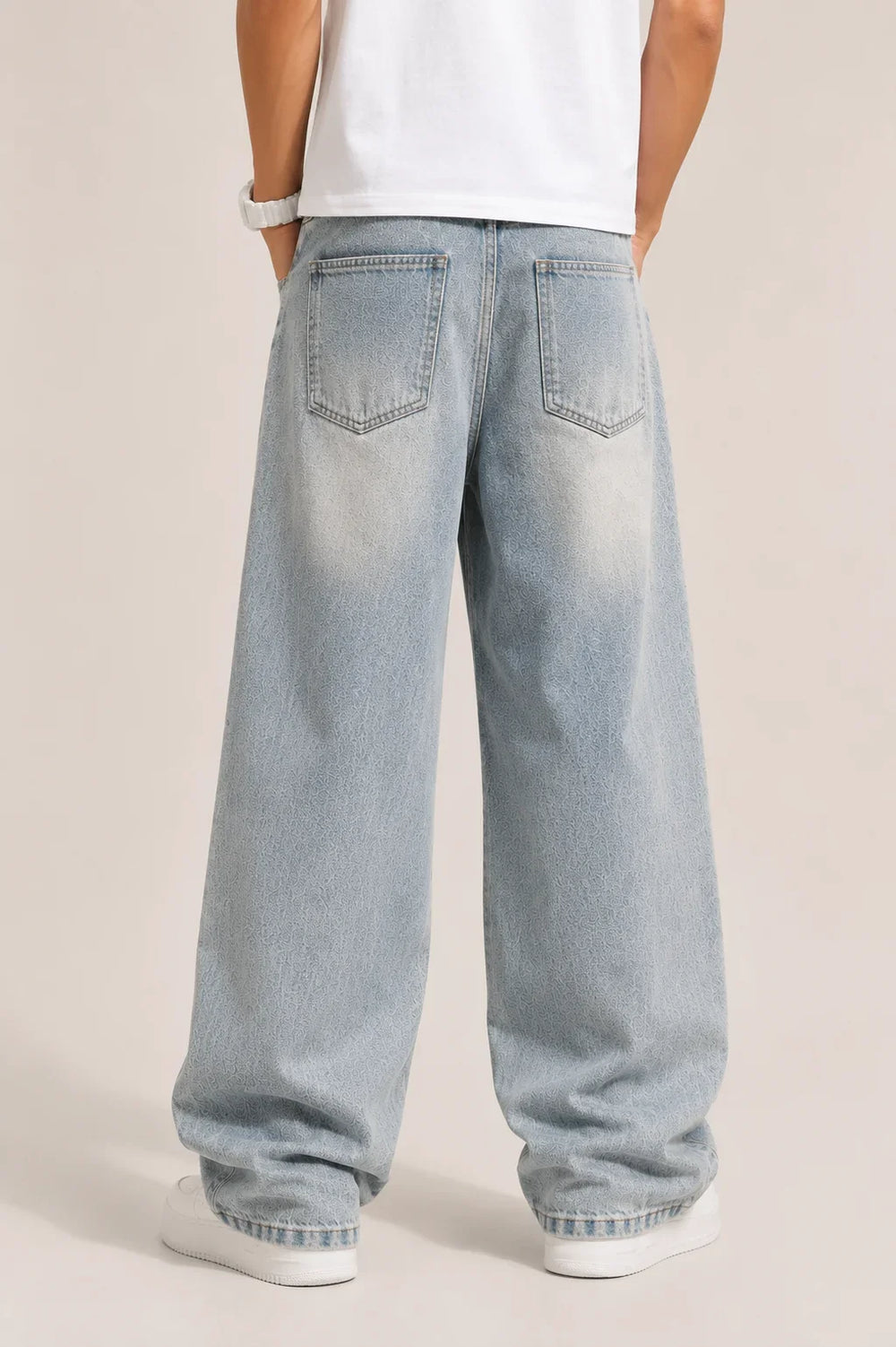 Men's Light Grey Super Baggy Jeans Back view By Waysho