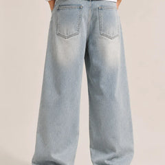 Men's Light Grey Super Baggy Jeans Back view By Waysho
