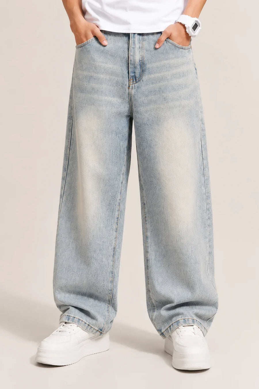 LIGHT GREY SUPER BAGGY JEANS
