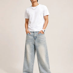Men's Light Grey Super Baggy Jeans Full Model view By Waysho