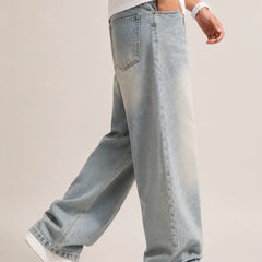 Men's Light Grey Super Baggy Jeans Side view By Waysho