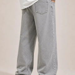 Men's Light Grey Loose Fit Jeans Back view by waysho