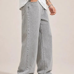 Men's Light Grey Loose Fit Jeans Left view by waysho