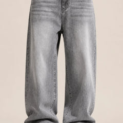 Men's Light Grey Vintage Wash Loose Fit Baggy Jeans front view by waysho