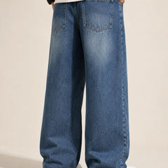 Men's Medium Blue Baggy Fit Jeans Back View By Waysho