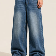 Men's Medium Blue Baggy Fit Jeans Front View By Waysho