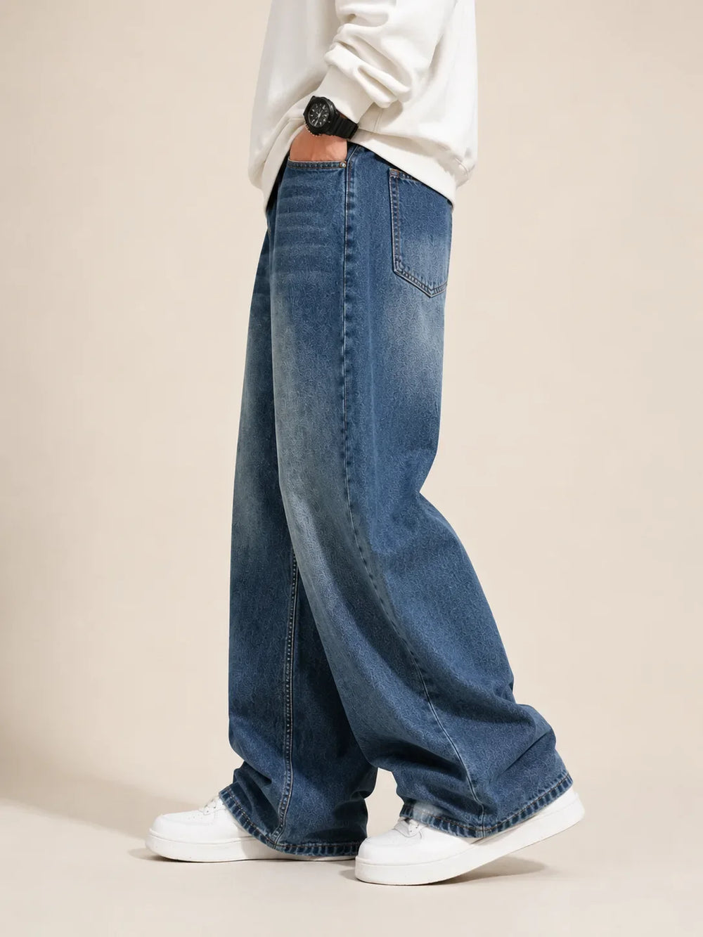 mens medium blue baggy jeans left y waysho