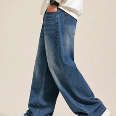 Men's Medium Blue Baggy Fit Jeans Side View By Waysho