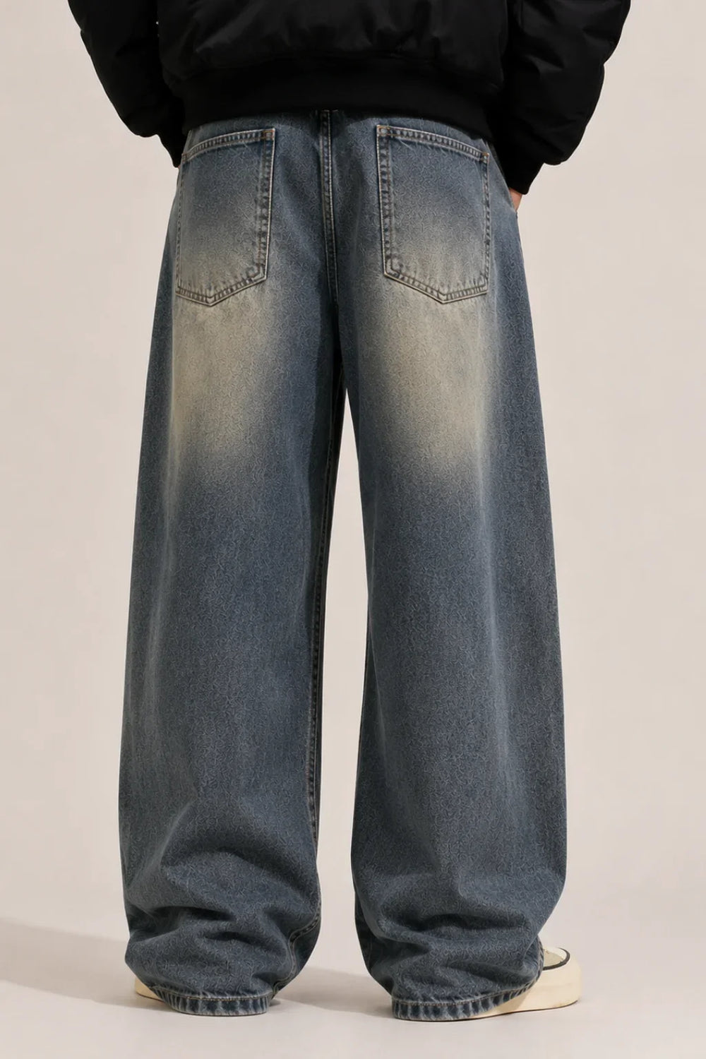 Men's Medium Blue Wash Loose Fit Baggy Jeans back view by waysho