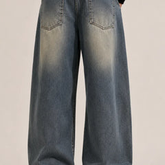 Men's Medium Blue Wash Loose Fit Baggy Jeans back view by waysho