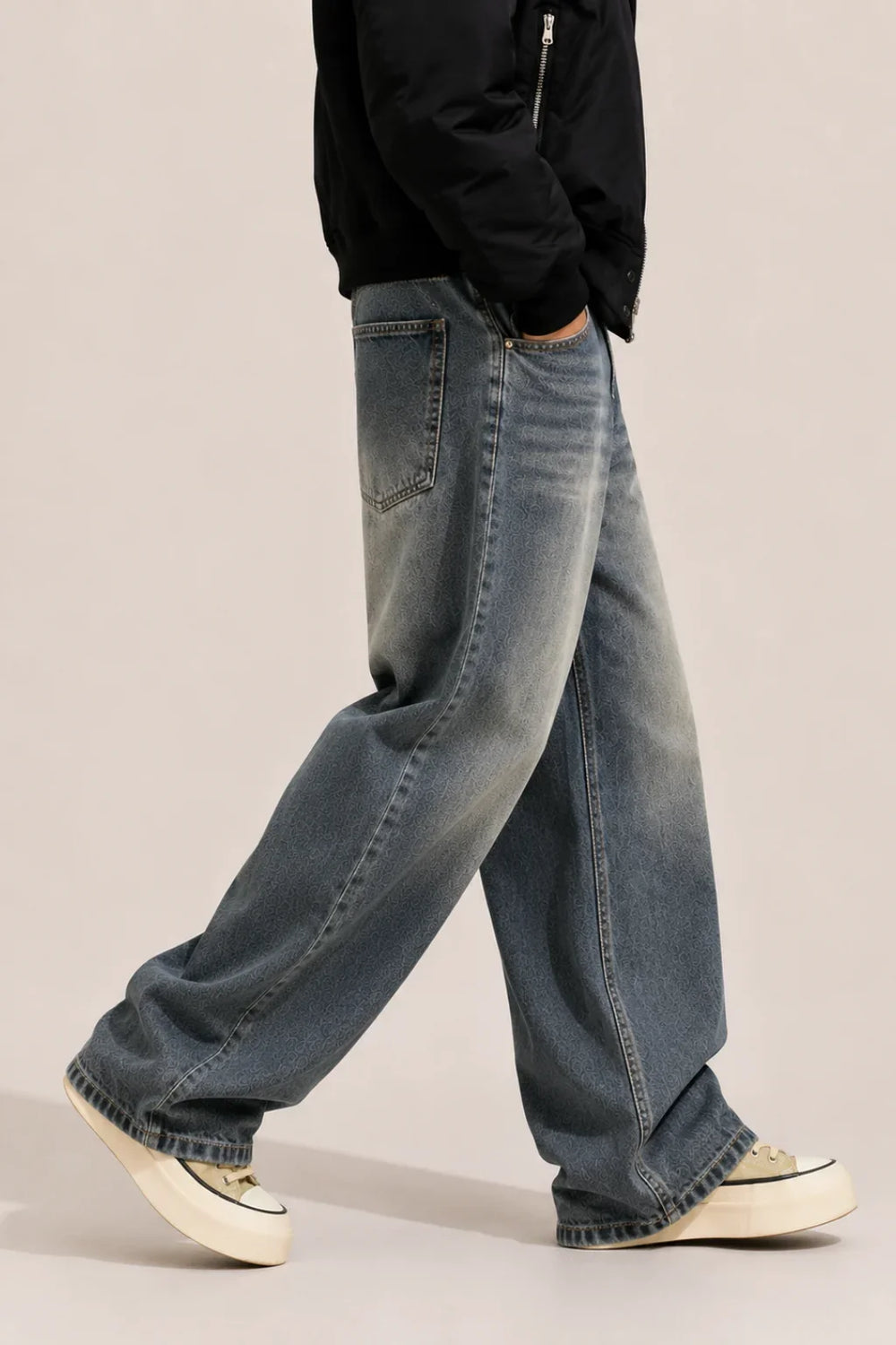 Men's Medium Blue Wash Loose Fit Baggy Jeans left view by waysho