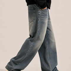 Men's Medium Blue Wash Loose Fit Baggy Jeans left view by waysho