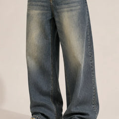 Men's Medium Blue Wash Loose Fit Baggy Jeans front view by waysho