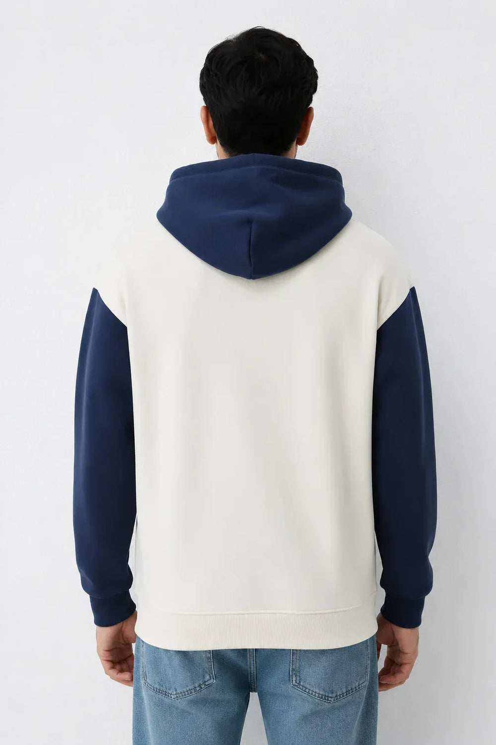 Men’s Navy and White Oversized Applique Hoodie back View by waysho