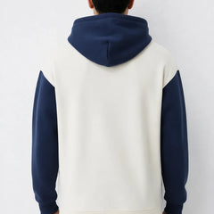 Men’s Navy and White Oversized Applique Hoodie back View by waysho