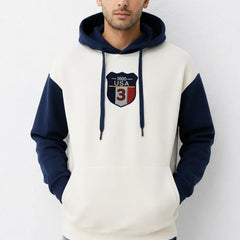 Men’s Navy and White Oversized Applique Hoodie main View by waysho