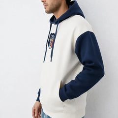 Men’s Navy and White Oversized Applique Hoodie left View by waysho