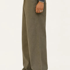 Men's Olive Green Loose Fit Baggy Jeans left view by waysho