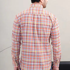 Men's Orange Multi Check Cotton Casual Shirt Back view by Waysho