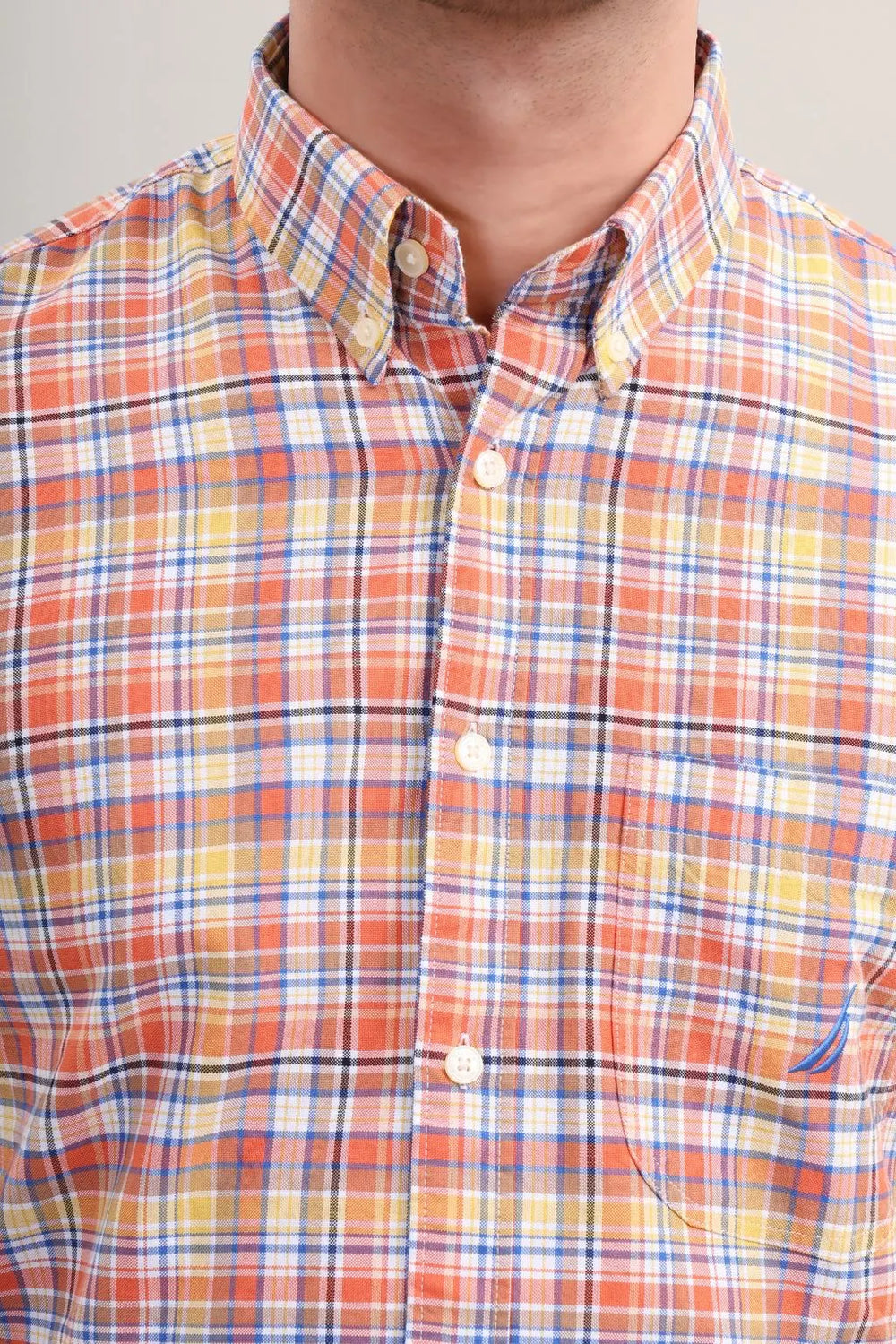 Men's Orange Multi Check Cotton Casual Shirt close view by Waysho