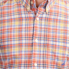 Men's Orange Multi Check Cotton Casual Shirt close view by Waysho