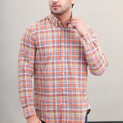 Men's Orange Multi Check Cotton Casual Shirt Side view by Waysho