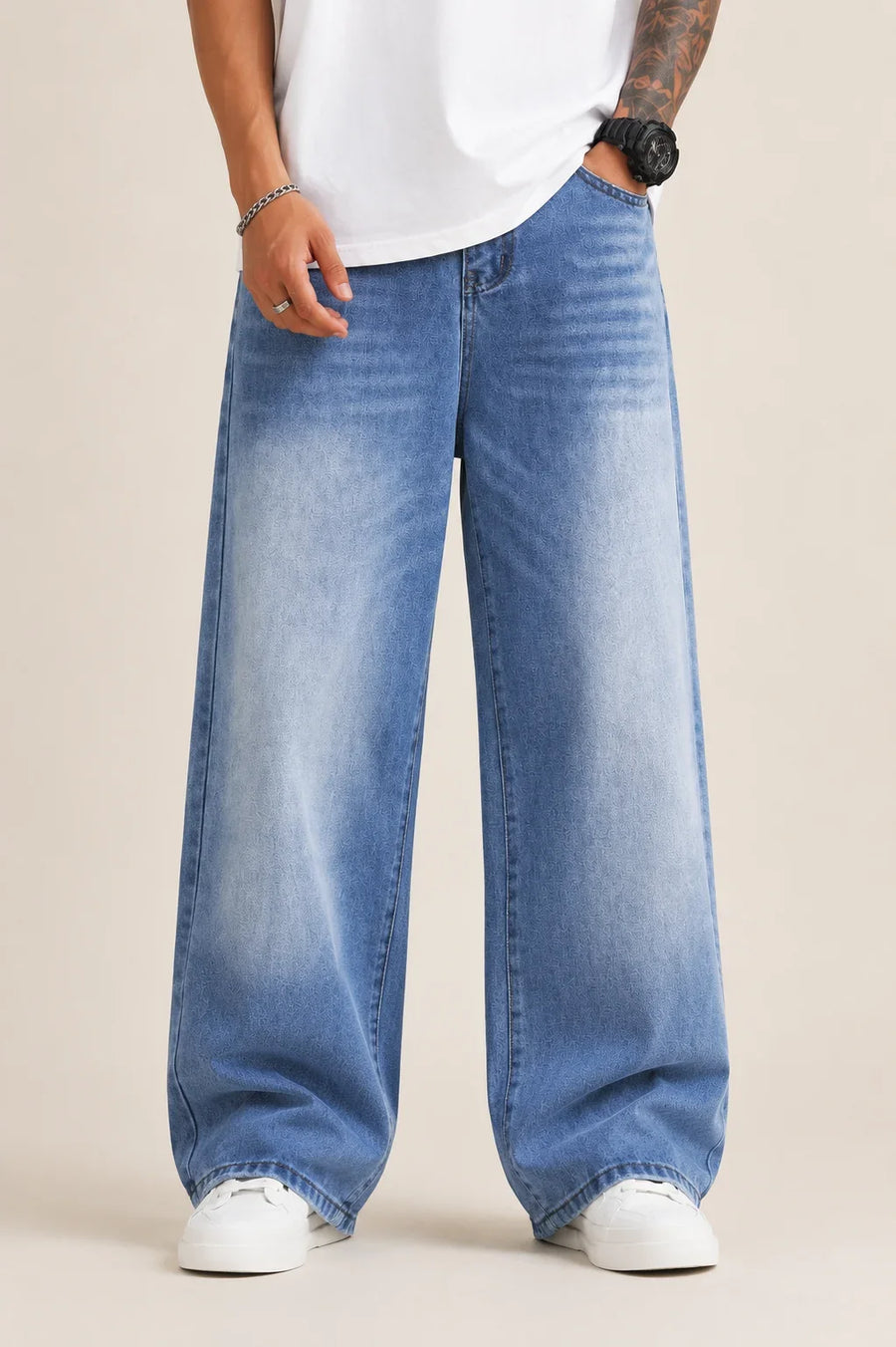 men's shaded blue-baggy jeans front by waysho