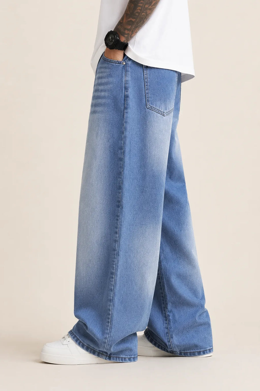 men's shaded blue-baggy jeans left by waysho