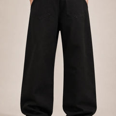 Men's Solid Black Baggy Jeans Back view by Waysho 
