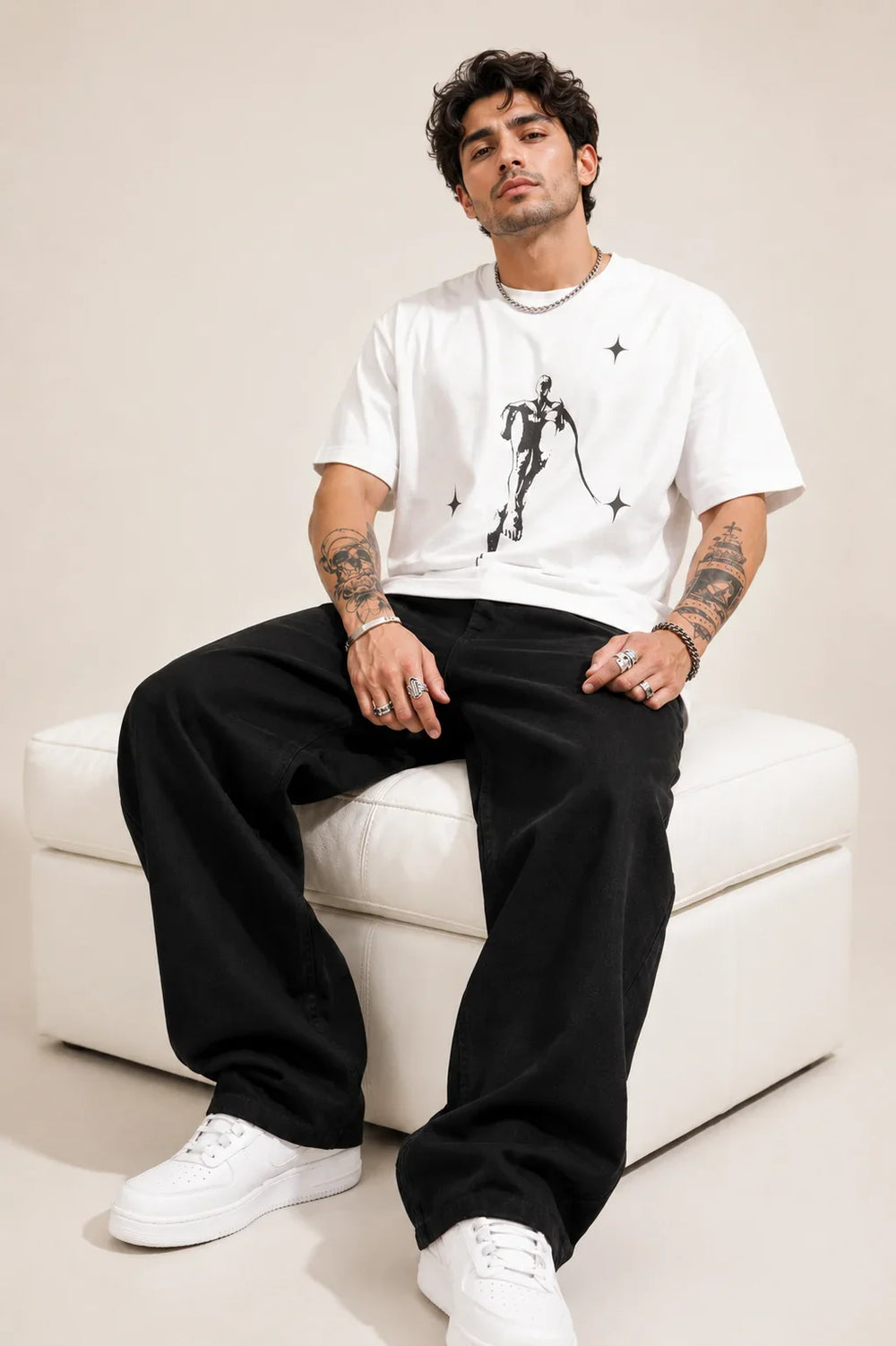 Men's Solid Black Baggy Jeans  close front view by Waysho 