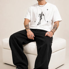 Men's Solid Black Baggy Jeans  close front view by Waysho 