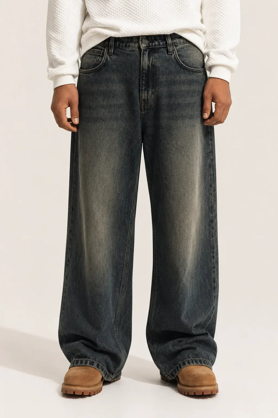 Men's vintage Tint super baggy jeans front view by Waysho