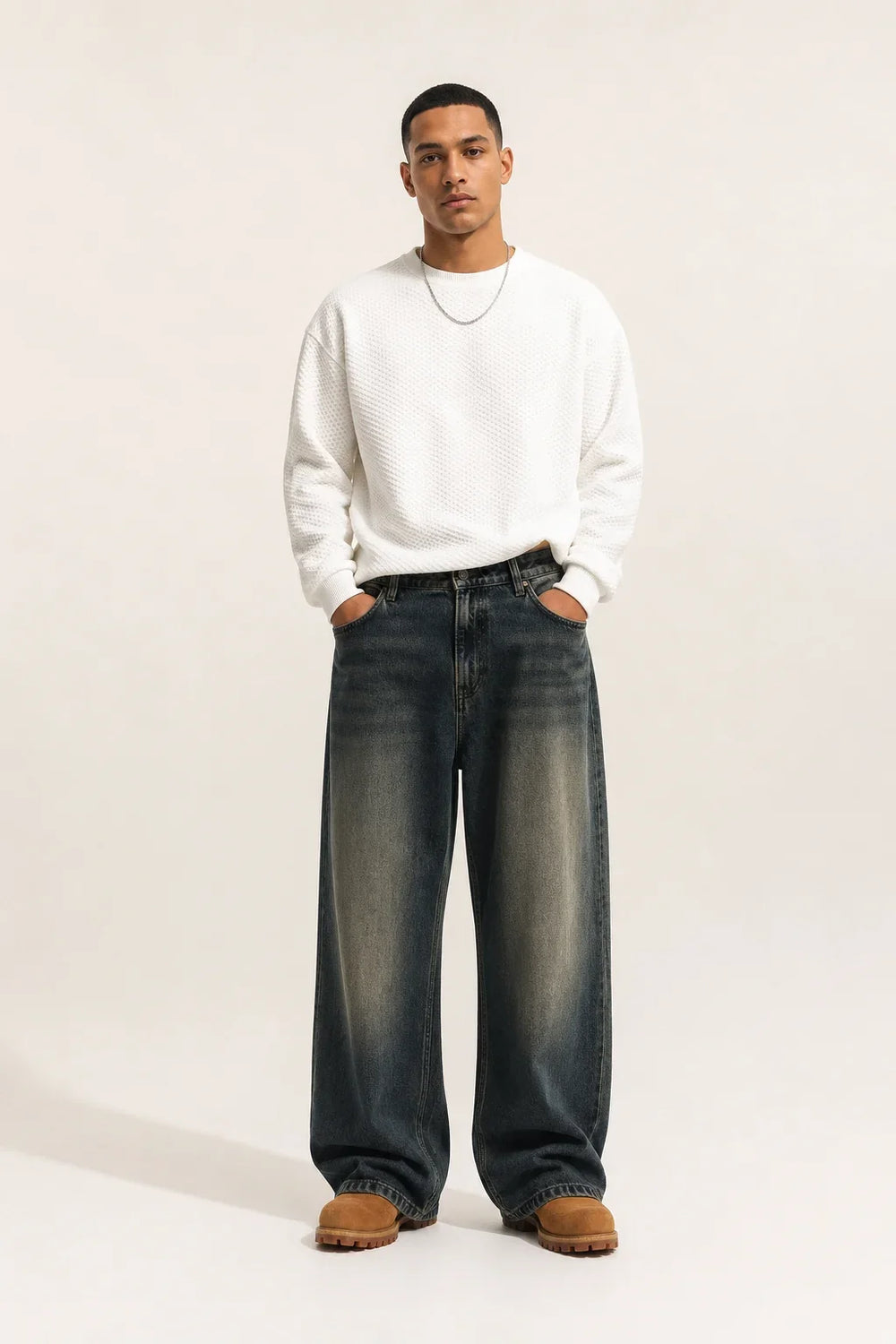 Men's vintage Tint super baggy jeans Full Front view by Waysho