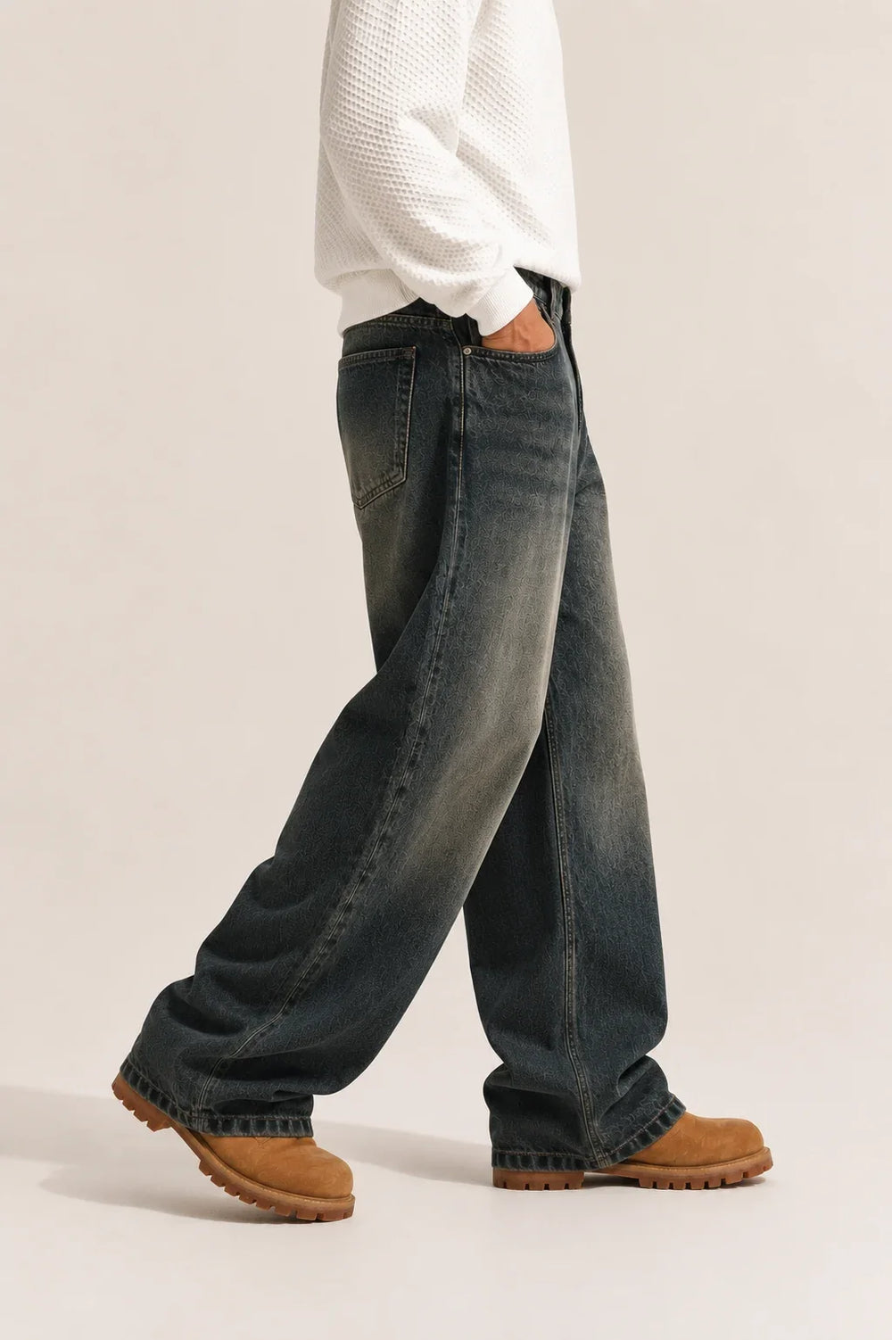 Men's vintage Tint super baggy jeans side view by Waysho