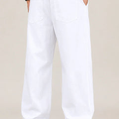 Men's White Loose Fit Jeans Back view by waysho