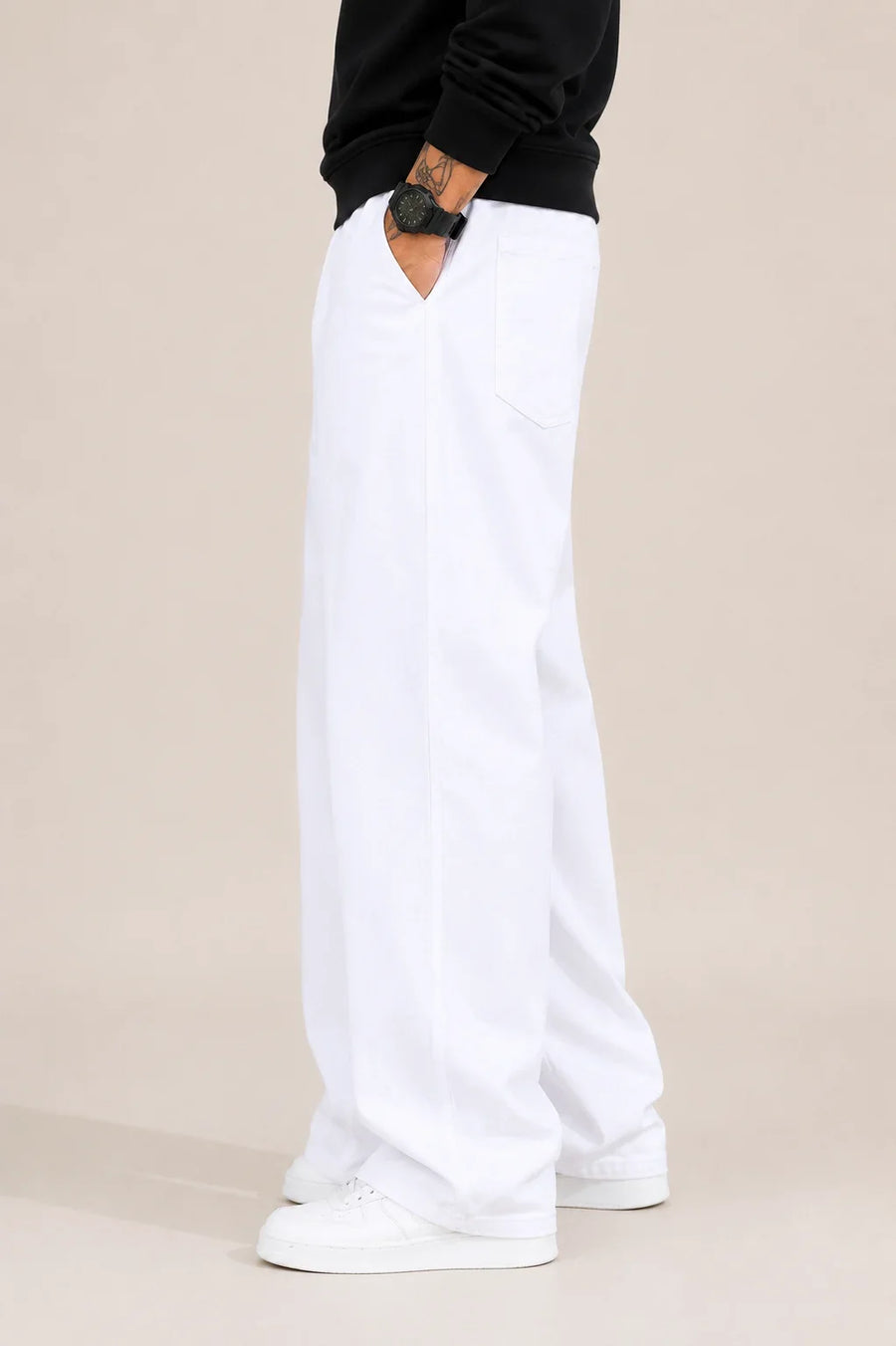 Men's White Loose Fit Jeans Left view by waysho