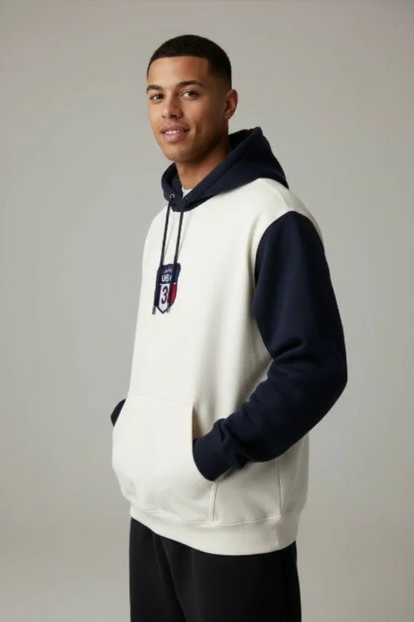 Off- White & Navy Oversized Hoodie