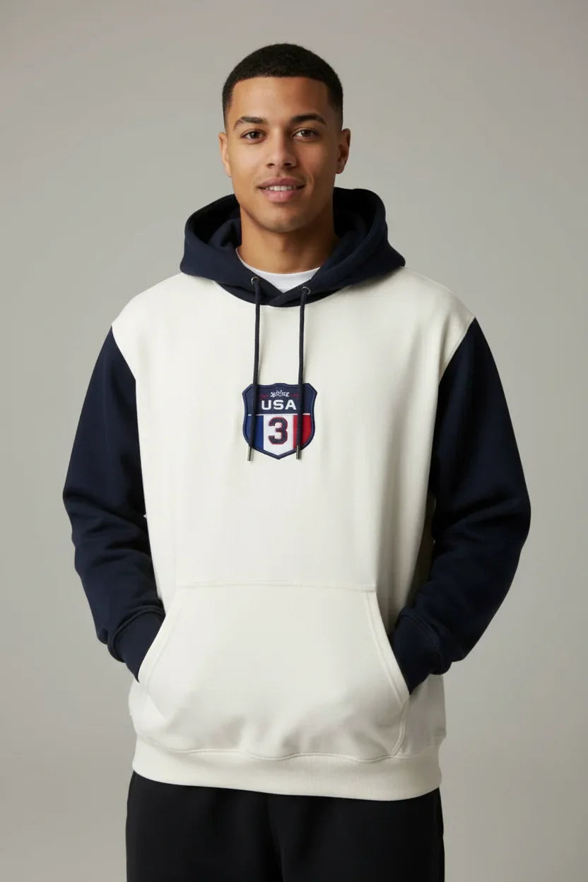 Off- White & Navy Oversized Hoodie