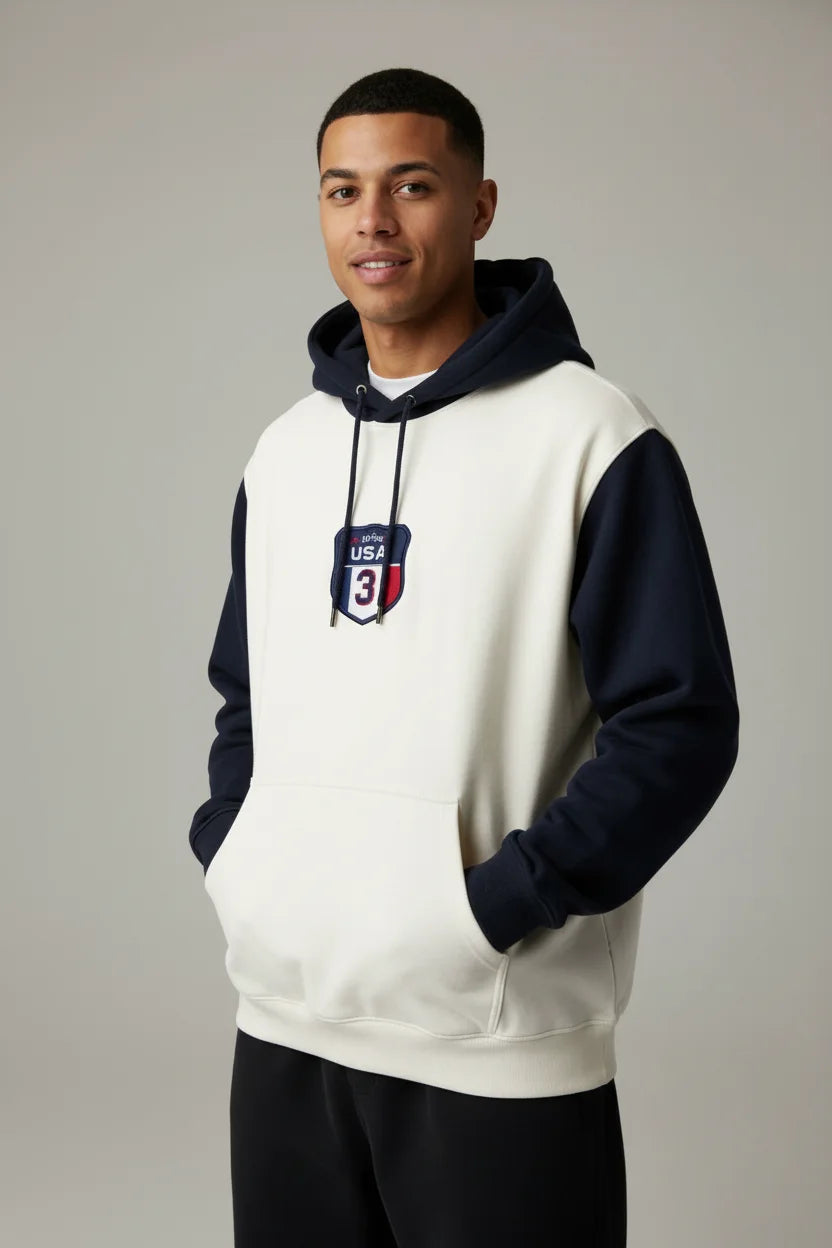 Off- White & Navy Oversized Hoodie