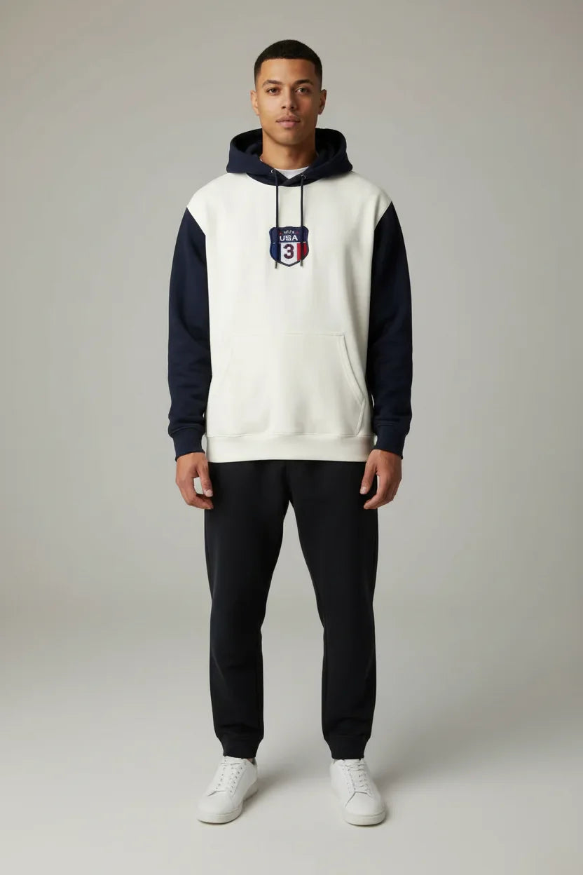 Off- White & Navy Oversized Hoodie